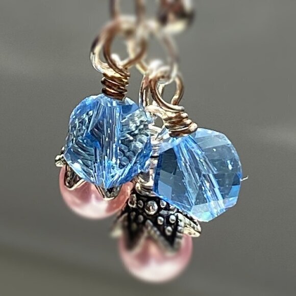 ❤️ Austrian Pink Pearl & Swiss Cut Glass Earrings - Picture 5 of 6